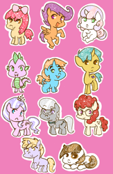 Size: 548x840 | Tagged: safe, artist:marie-ah, apple bloom, diamond tiara, dinky hooves, pipsqueak, scootaloo, silver spoon, snails, snips, spike, sweetie belle, twist, dragon, chibi, cutie mark crusaders