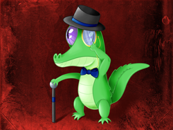 Size: 1600x1200 | Tagged: safe, artist:widsithgrey, derpibooru import, gummy, cane, hat, monocle