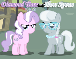 Size: 2200x1700 | Tagged: safe, artist:xain-russell, diamond tiara, silver spoon, earth pony, pony, female, filly, jewelry, pink coat, tiara, two toned mane