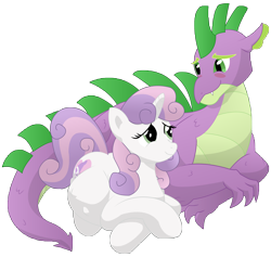 Size: 11400x10800 | Tagged: safe, artist:xniclord789x, derpibooru import, spike, sweetie belle, dragon, absurd resolution, adult, adult spike, blushing, female, kicking, male, older, older spike, preggy belle, pregnant, prone, shipping, simple background, smiling, spikebelle, straight, transparent background