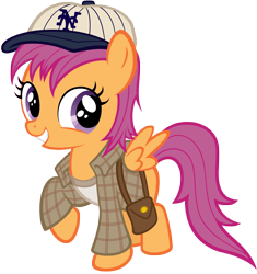 Size: 9405x10000 | Tagged: safe, artist:dentist73548, artist:tygerbug, derpibooru import, scootaloo, pony, absurd resolution, baseball cap, blank flank, cap, cosplay, hat, indiana jones, recolor, scootaround, short round, simple background, solo, transparent background, vector