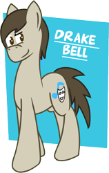 Size: 428x678 | Tagged: safe, earth pony, pony, drake bell, ponified, simple background, text