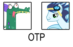 Size: 932x592 | Tagged: safe, crackle, soarin', dragon, crack shipping, cracklesoar, exploitable meme, joke shipping, meme, otp, shipping