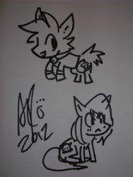 Size: 3216x4288 | Tagged: safe, artist:scott ramsoomair, derpibooru import, aeris, leo leonardo iii, monochrome, ponified, sketch, traditional art, vg cats