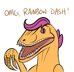 Size: 639x621 | Tagged: safe, artist:bonzoisawesome, derpibooru import, scootaloo, dinosaur, velociraptor