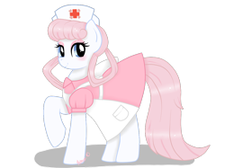 Size: 1300x972 | Tagged: safe, artist:ashourii, nurse redheart, clothes, crossover, dress, nurse, nurse joy, nurse outfit, pokémon, raised hoof, simple background, solo, transparent background