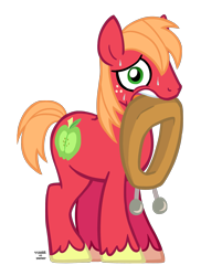 Size: 1601x2200 | Tagged: dead source, safe, artist:773her, big macintosh, earth pony, pony, male, mouth hold, nervous, solo, stallion