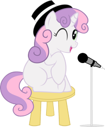 Size: 840x1013 | Tagged: safe, artist:crimsonlynx97, sweetie belle, pony, unicorn, female, filly, hat, microphone, white coat