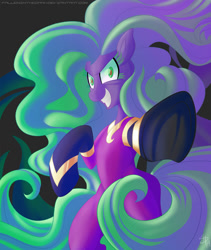 Size: 1690x2000 | Tagged: safe, artist:falleninthedark, mane-iac, power ponies (episode), looking at you, pointing, smiling, smirk, solo, underhoof