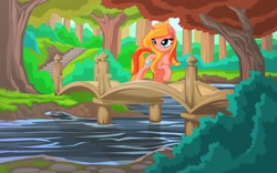 Size: 2560x1600 | Tagged: safe, artist:mysticalpha, oc, oc only, oc:dreamy sweet, bridge, solo, tree, water