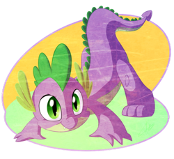 Size: 600x546 | Tagged: safe, artist:kicsterash, spike, dragon, all fours, baby, baby dragon, claws, cute, fangs, green eyes, male, pounce, raised tail, scales, spikabetes, tail