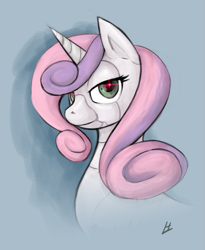 Size: 983x1199 | Tagged: safe, artist:theinkbot, derpibooru import, sweetie belle, sweetie bot, pony, robot, robot pony, unicorn, bust, female, horn, looking at you, older, solo