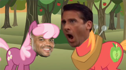 Size: 638x358 | Tagged: safe, derpibooru import, big macintosh, cheerilee, earth pony, human, pony, charles barkley, irl, male, photo, stallion, steve carell, youtube link