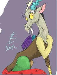 Size: 290x377 | Tagged: safe, artist:loosingreality, derpibooru import, discord, draconequus, horn, male, solo