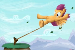 Size: 1500x1000 | Tagged: safe, artist:themotaro, scootaloo, pegasus, pony, female, rope, solo, wind