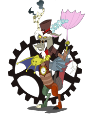 Size: 1953x2613 | Tagged: safe, artist:strixmoonwing, derpibooru import, discord, clockpunk, clothes, hat, solo, steampunk