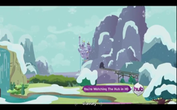 Size: 640x400 | Tagged: safe, derpibooru import, screencap, canterlot, hub logo, slavery, youtube caption