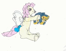 Size: 779x600 | Tagged: safe, artist:zeldatheswordsman, rosedust, flutter pony, pony, stoneback, g1, baby, baby pony, filly, pacifier, plushie