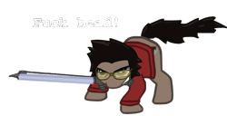 Size: 594x304 | Tagged: safe, derpibooru import, glasses, no more heroes, ponified, travis touchdown