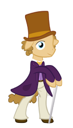 Size: 4000x7000 | Tagged: safe, artist:spikesmustache, earth pony, pony, cane, clothes, hat, male, ponified, simple background, stallion, top hat, transparent background, willy wonka