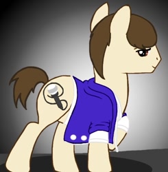 Size: 621x634 | Tagged: safe, artist:serhalu, clothes, justin bieber, looking at you, microphone, ponified, raised hoof