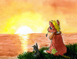 Size: 500x384 | Tagged: safe, artist:el-yeguero, derpibooru import, big macintosh, smarty pants, earth pony, pony, male, stallion, sunset