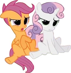 Size: 322x329 | Tagged: safe, artist:starwarsmike1, derpibooru import, scootaloo, sweetie belle, reaction image