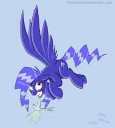 Size: 996x1107 | Tagged: source needed, safe, artist:pooryorick, derpibooru import, oc, oc only, oc:blueball blitz, bird, pegasus, pony, female, mare, shadowbolts, solo