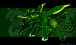 Size: 900x537 | Tagged: safe, artist:renepolumorfous, alicorn, pony, abstract background, legendary pokémon, pokémon, ponified, ponymon, rayquaza, solo