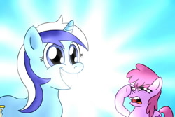 Size: 800x533 | Tagged: safe, artist:fadri, berry punch, berryshine, minuette, shiny, teeth