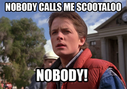 Size: 600x419 | Tagged: safe, derpibooru import, scootaloo, human, back to the future, marty mcfly, meme, michael j. fox, scootachicken