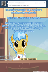 Size: 600x898 | Tagged: safe, artist:adiwan, derpibooru import, doctor fauna, philomena, phoenix, ask, ask the vet pony, pet, tumblr