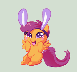 Size: 750x695 | Tagged: safe, artist:mazzlebee, derpibooru import, scootaloo, pegasus, pony, bunny ears, cute, cutealoo, open mouth, solo, squishy, starry eyes, wingding eyes