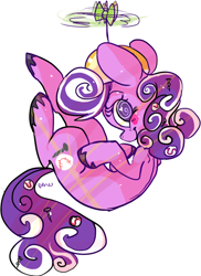 Size: 574x790 | Tagged: source needed, safe, artist:clockworkquartet, derpibooru import, screwball, earth pony, pony, cute, female, flying, hat, mare, propeller hat, solo, swirly eyes