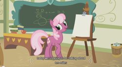 Size: 500x277 | Tagged: safe, screencap, cheerilee, meme, ponyville schoolhouse, solo, youtube caption