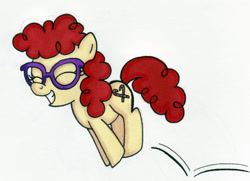 Size: 1408x1020 | Tagged: safe, artist:thedarklordkeisha, twist, earth pony, female, filly, glasses, pronking, solo, white coat