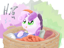 Size: 800x600 | Tagged: safe, artist:a6p, derpibooru import, sweetie belle, basket, clothes, laundry, socks