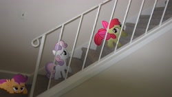 Size: 4000x2248 | Tagged: safe, artist:metalgriffen69, apple bloom, scootaloo, sweetie belle, pony, cutie mark crusaders, irl, lady and the tramp, photo, ponies in real life, reference, stairs, vector