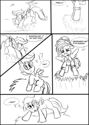 Size: 1515x2121 | Tagged: dead source, safe, artist:siempre-cayendo, derpibooru import, daring do, scootaloo, comic, monochrome