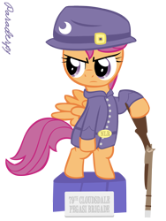 Size: 1800x2400 | Tagged: safe, artist:slitherpon, derpibooru import, scootaloo, clothes, gun, simple background, transparent background, uniform, vector