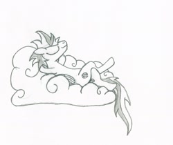 Size: 1440x1209 | Tagged: safe, artist:tyrellus, derpibooru import, oc, oc only, cloud, sketch, sleeping