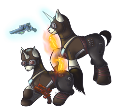 Size: 1066x990 | Tagged: safe, artist:anzicorn, borderlands, gun, mordecai, ponified