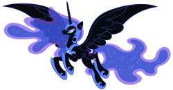 Size: 7609x3950 | Tagged: safe, artist:stabzor, derpibooru import, nightmare moon, ethereal mane, helmet, jewelry, regalia, simple background, spread wings, transparent background, vector, wings