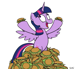 Size: 1053x956 | Tagged: safe, artist:rapidstrike, twilight sparkle, twilight sparkle (alicorn), alicorn, pony, hay burger, simple background, that pony sure does love burgers, transparent background, twilight burgkle