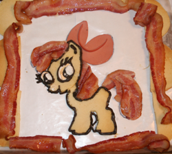 Size: 429x384 | Tagged: safe, artist:bawesome-bacon, derpibooru import, apple bloom, bacon, edible