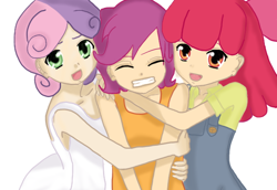 Size: 610x420 | Tagged: safe, artist:danteskitten, derpibooru import, apple bloom, scootaloo, sweetie belle, cutie mark crusaders, humanized