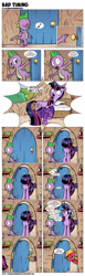 Size: 1102x3579 | Tagged: safe, artist:saturdaymorningproj, big macintosh, spike, twilight sparkle, dragon, earth pony, pony, awkward, caught, clothes, comic, door, floppy ears, frown, male, music notes, nervous, shipping, smiling, socks, stallion, straight, striped socks, twimac, wide eyes