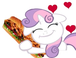 Size: 597x454 | Tagged: safe, derpibooru import, edit, edited screencap, screencap, sweetie belle, unicorn, female, filly, food, heart, not porn, sandwich, sandwich censorship, solo