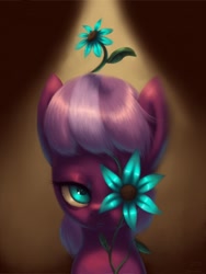 Size: 600x800 | Tagged: dead source, safe, artist:swaetshrit, derpibooru import, cheerilee, fanfic:cheerilee's garden, bust, fanfic, fanfic art, flower, portrait, solo