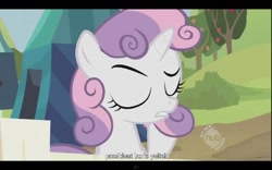 Size: 640x400 | Tagged: safe, derpibooru import, screencap, sweetie belle, sisterhooves social, boris yeltsin, hub logo, youtube caption